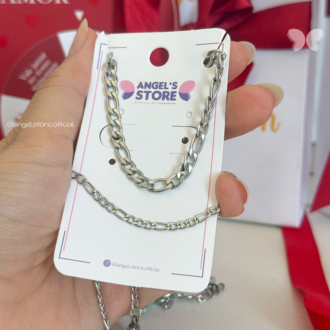 CONJUNTO CORDÃO E PULSEIRA CORRENTE GRUMET