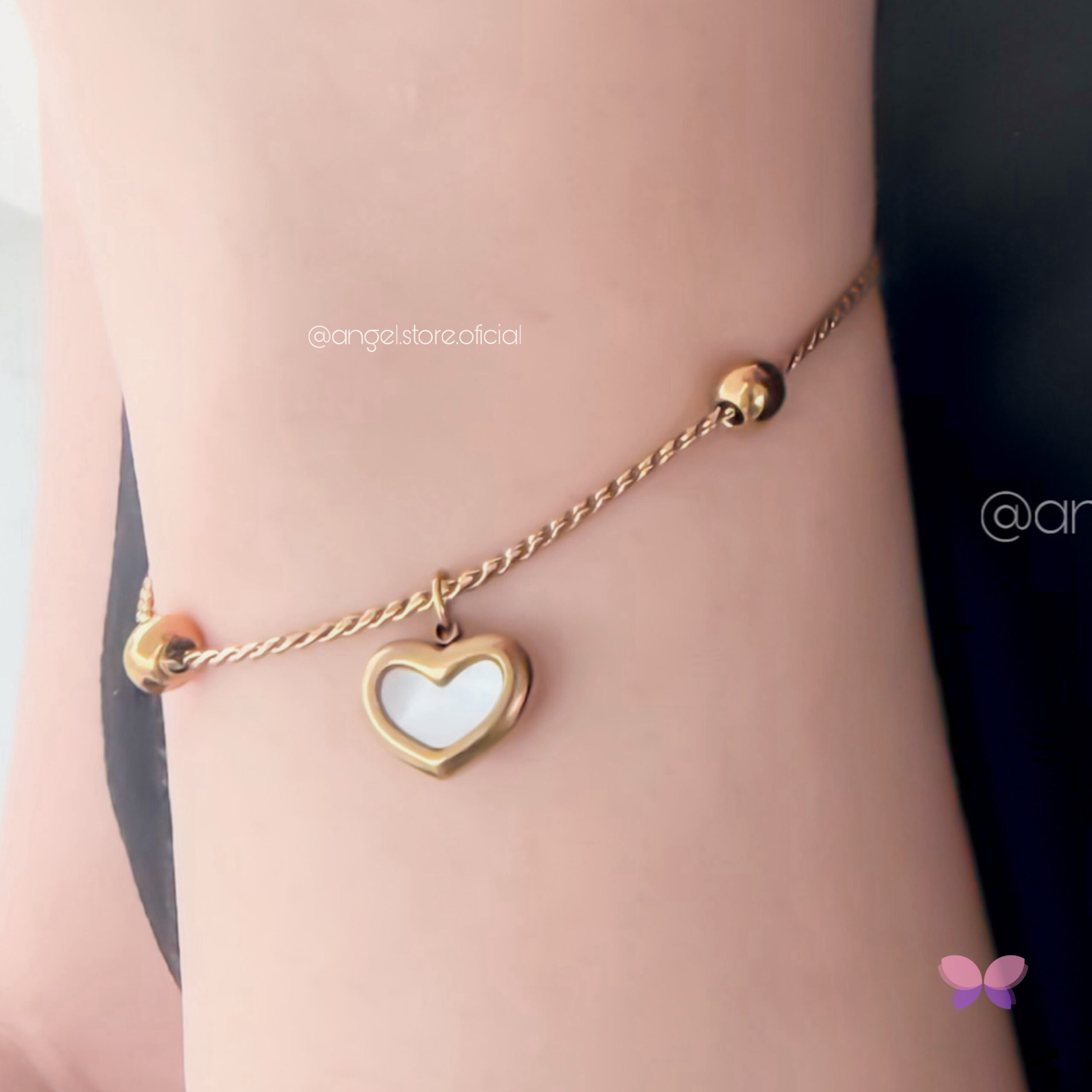 PULSEIRA CORAÇÃO ORGÂNICO MADREPÉROLA DOURADA