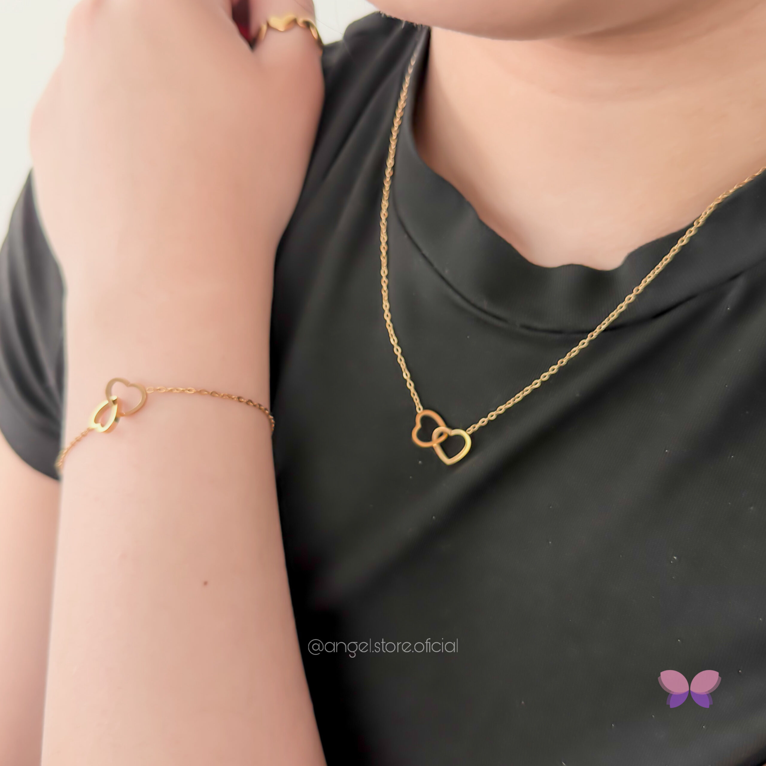 CONJUNTO CORAÇÕES ENTRELAÇADOS DOURADO - Imagem 2