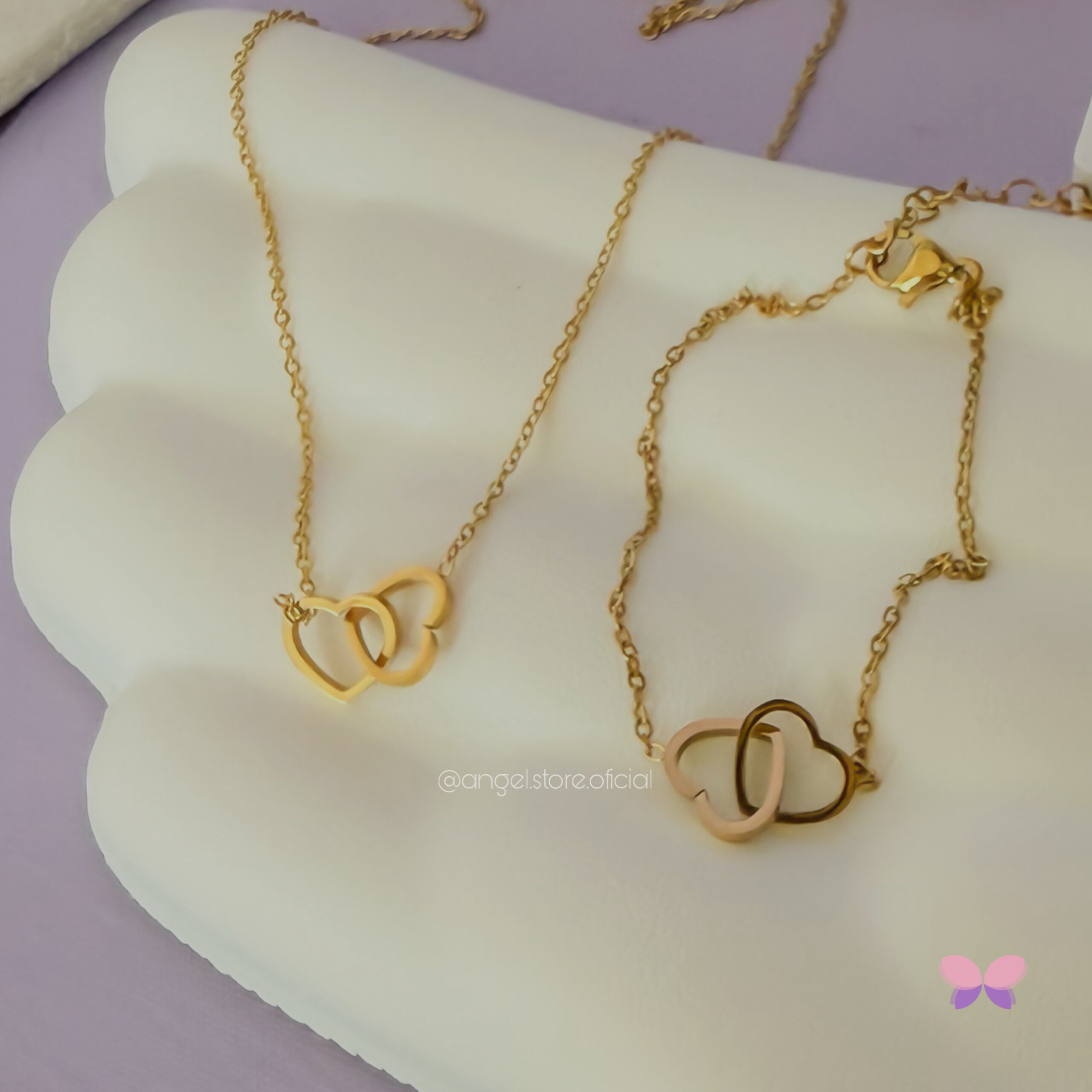 CONJUNTO CORAÇÕES ENTRELAÇADOS DOURADO