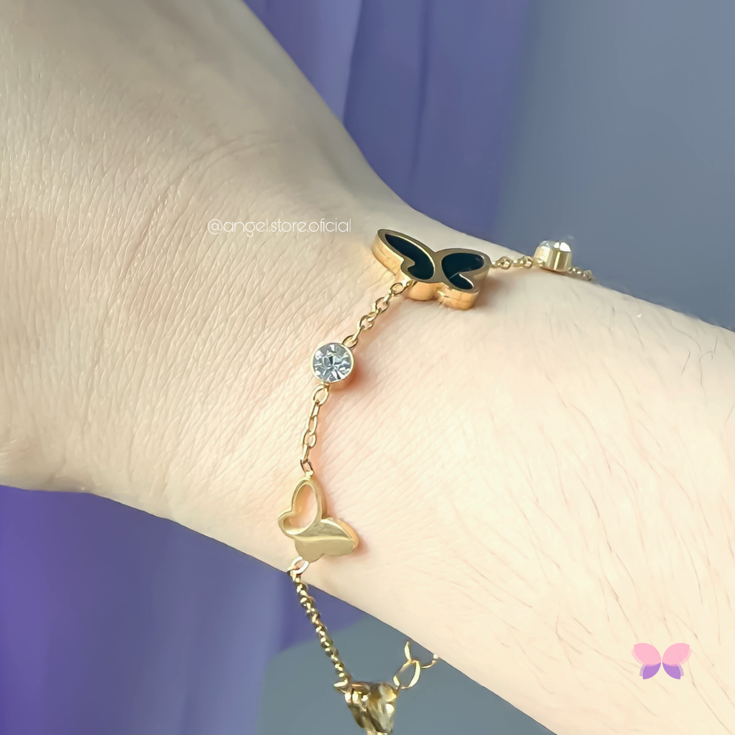 PULSEIRA CHARME DA BORBOLETA PRETA DOURADA - Imagem 2