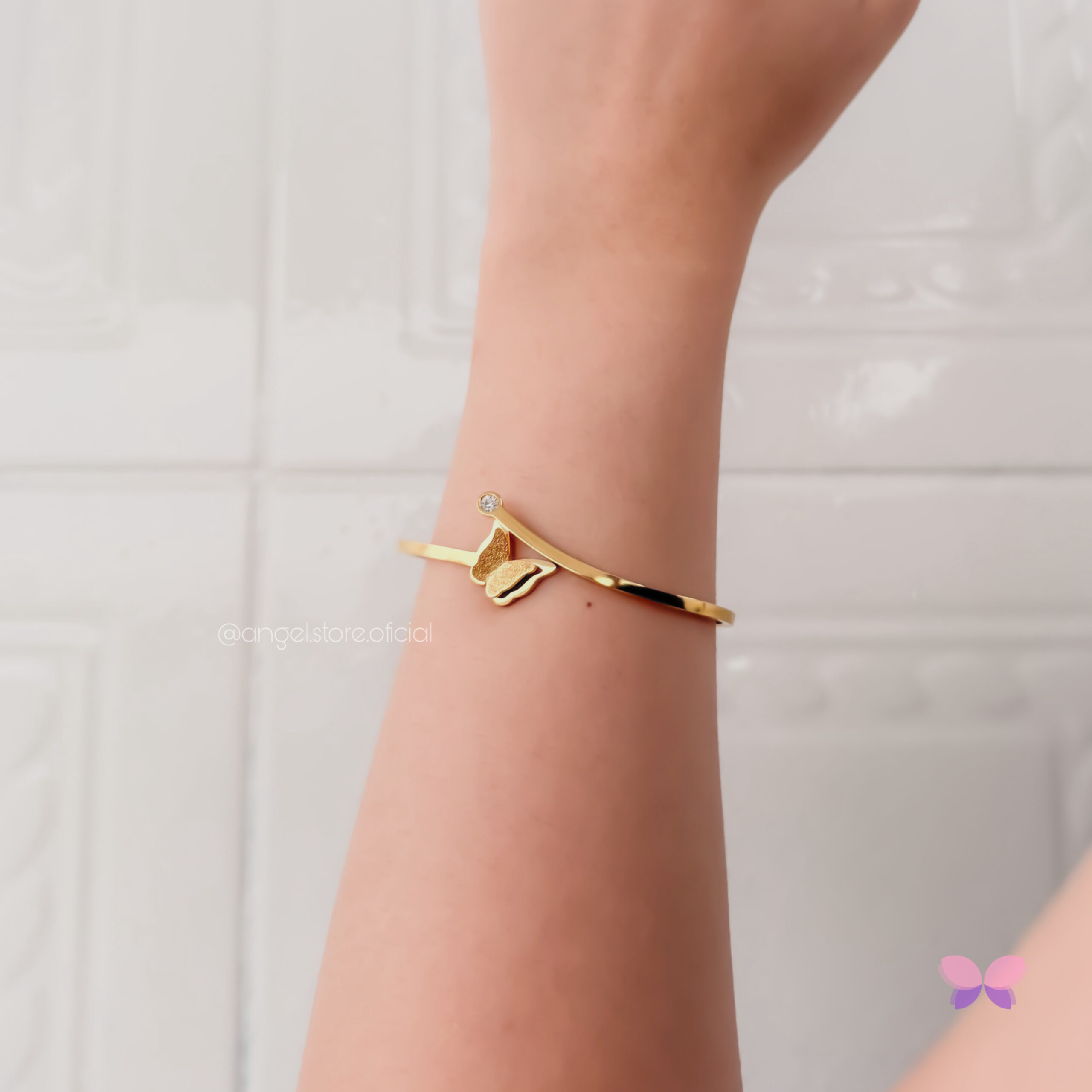 BRACELETE BORBOLETA DIAMANTADA DOURADO