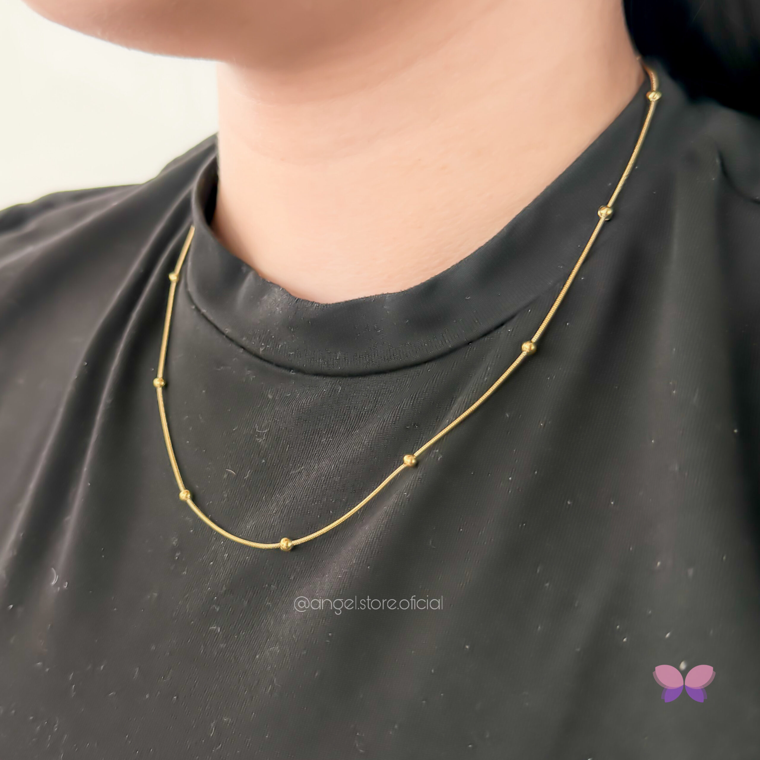 COLAR BOLINHAS CORRENTE CILÍNDRICA DOURADO