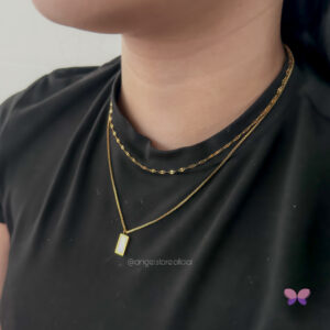 COLAR DUPLO PENDULO MADREPÉROLA DOURADO